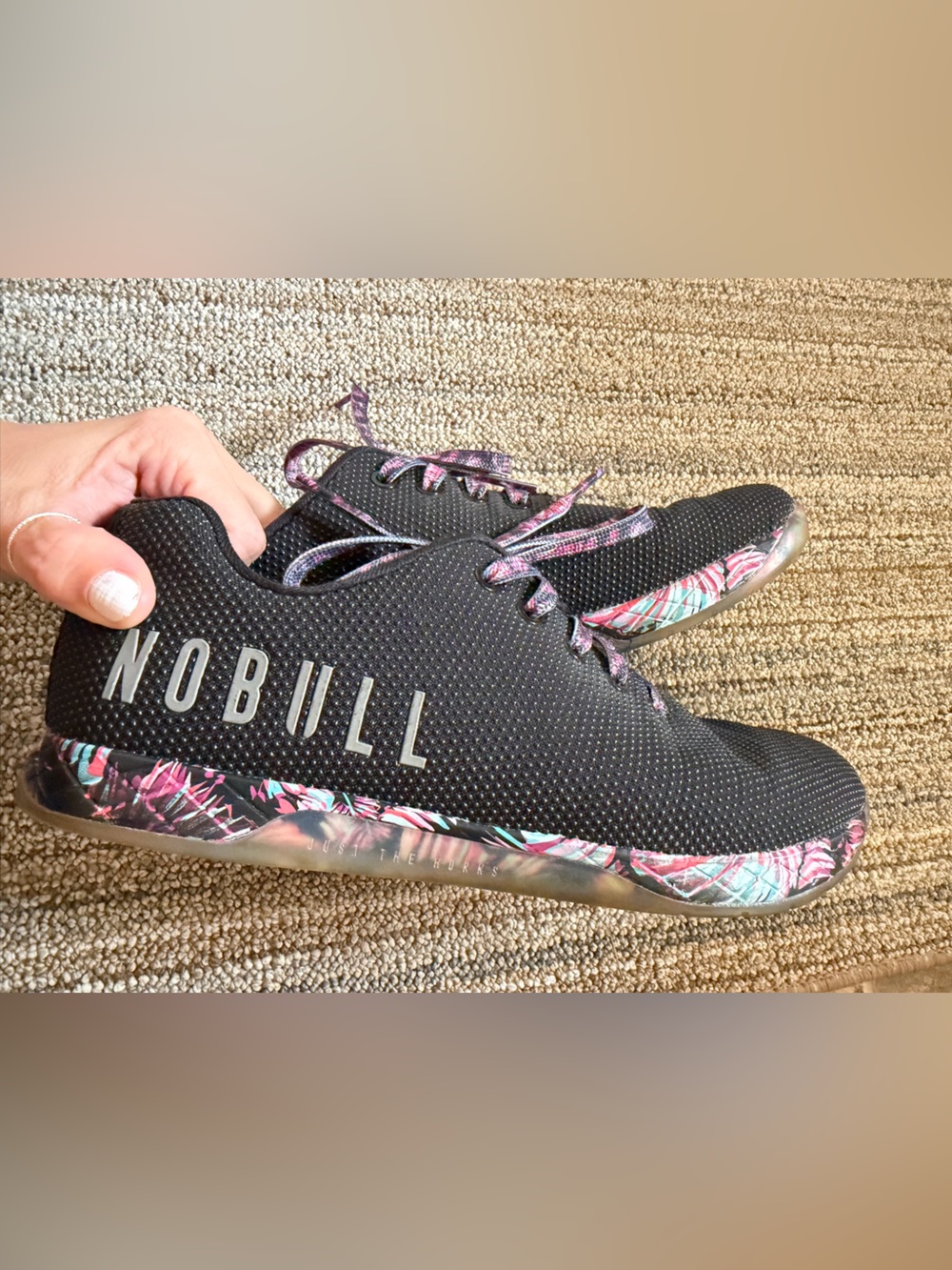 NOBULL Unisex Black Sneakers with Pink & Teal Floral Trim